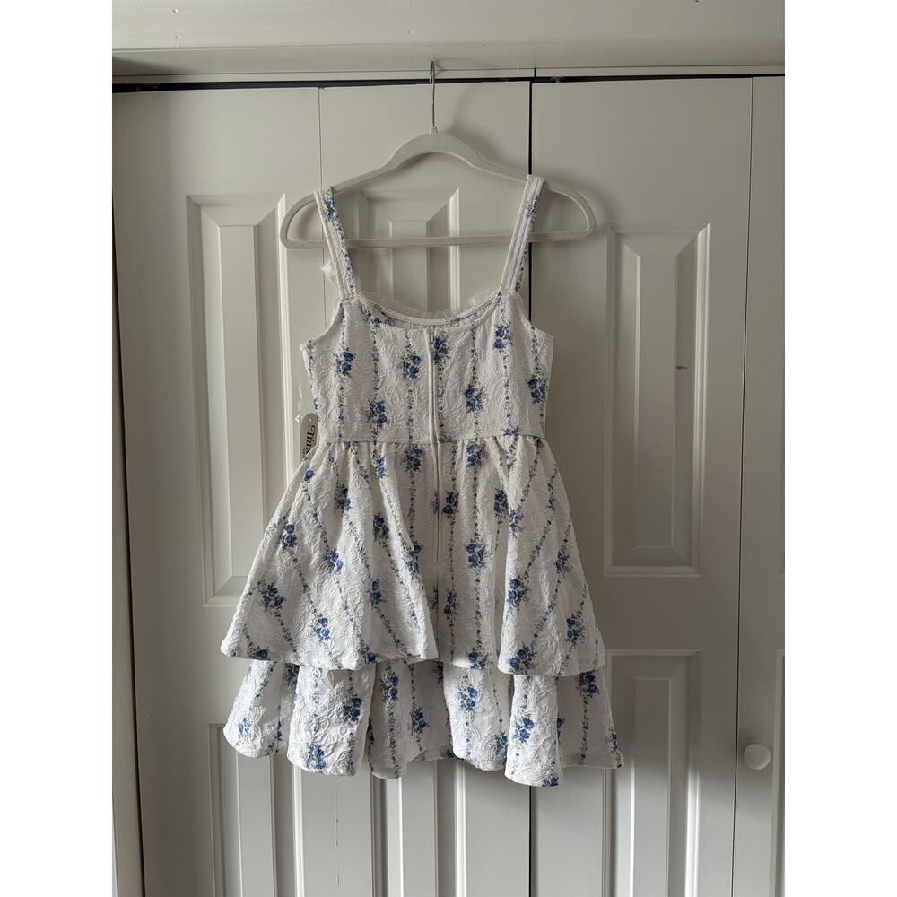 Trixxi White Blue Floral Tiered Dress Size S - Picture 9 of 10